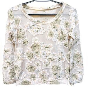 Floral Textured Long Sleeve Top with Floral Embellishment Medium